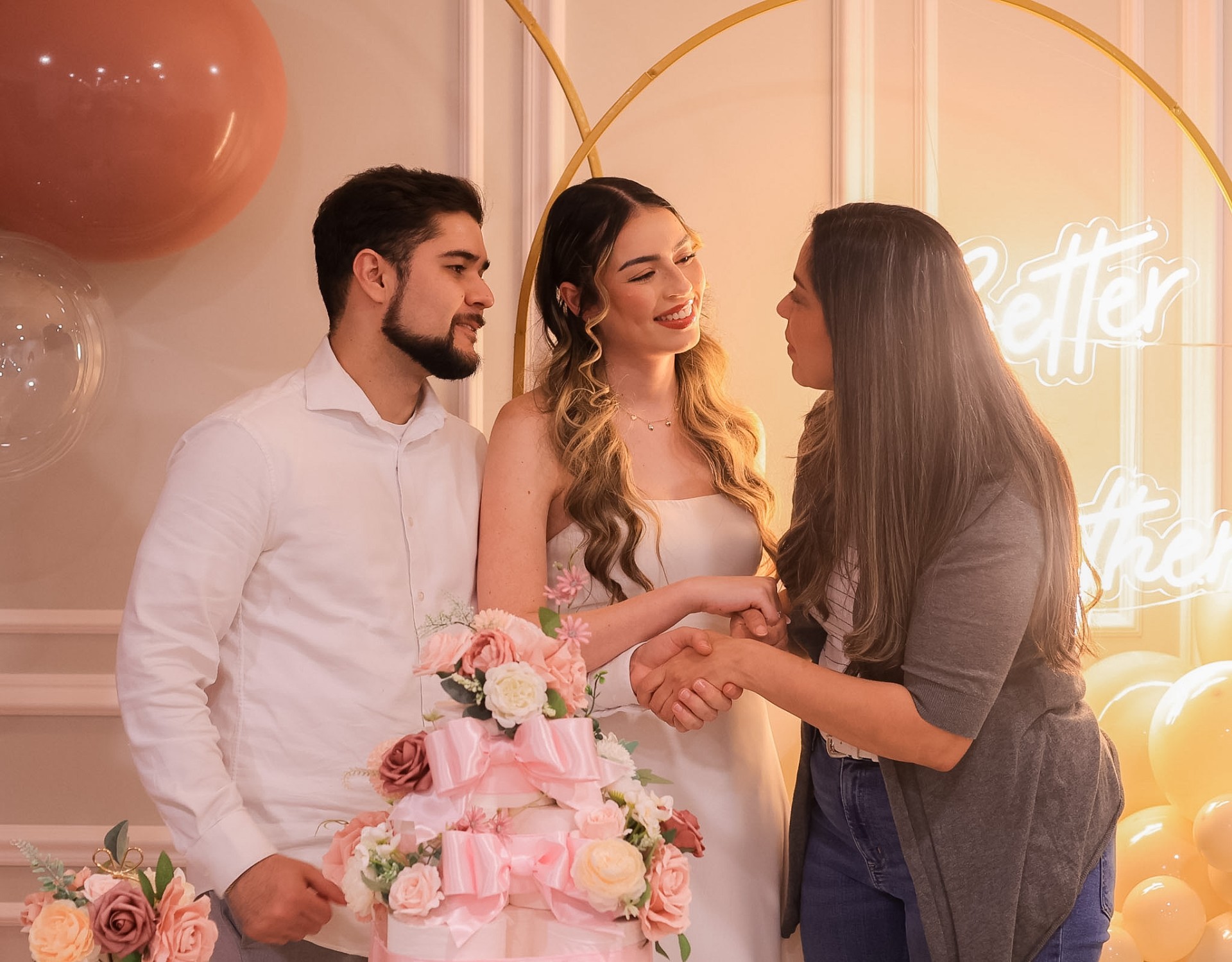 Greeting a guest at the bridal shower
