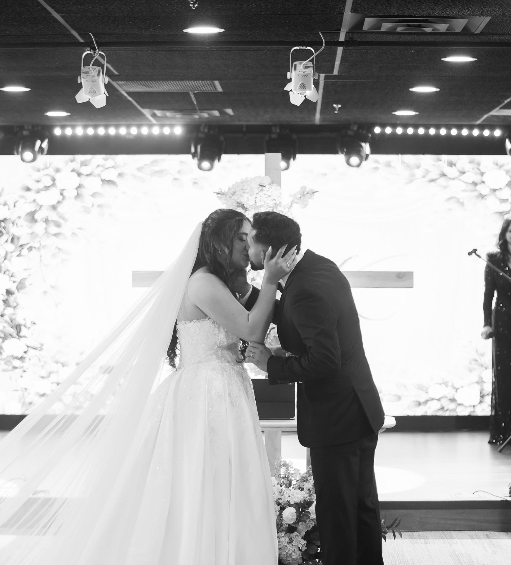 The first kiss in black and white